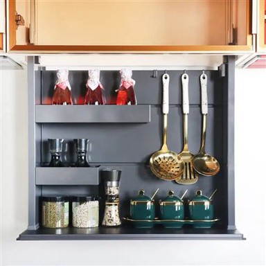 Gabinetes elevadores inteligentes para almacenamiento, cocina y baño en la cocina