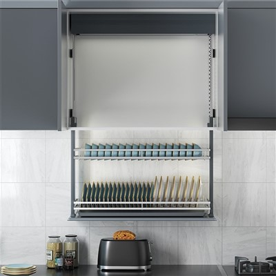 Estante para platos con elevación eléctrica para herrajes de cocina